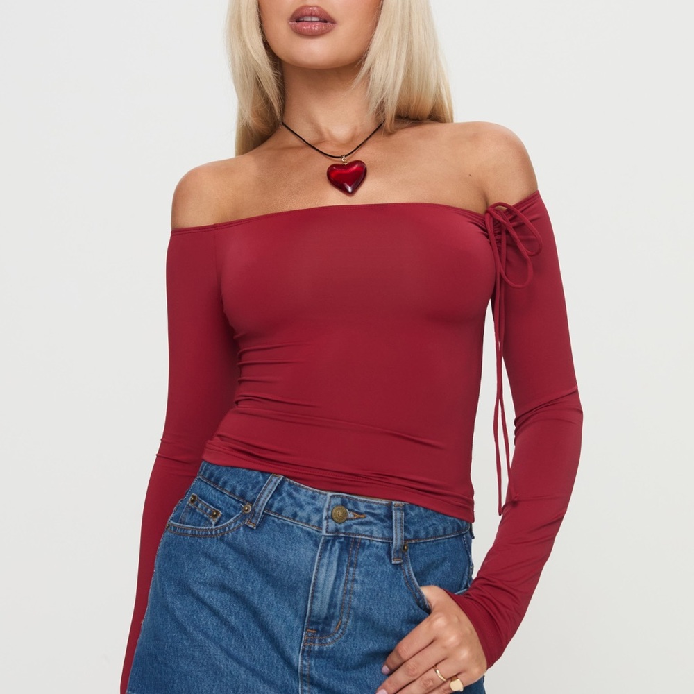 Princess Polly Off-Shoulder Long Sleeve Top in Burgundy